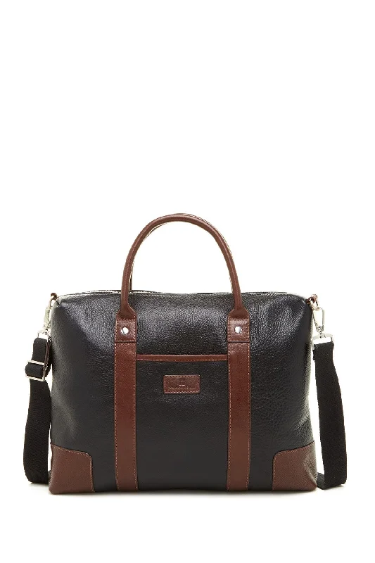 Trafalgar Pebbled Leather Laptop Brief Bag with Strap Black/Toffee