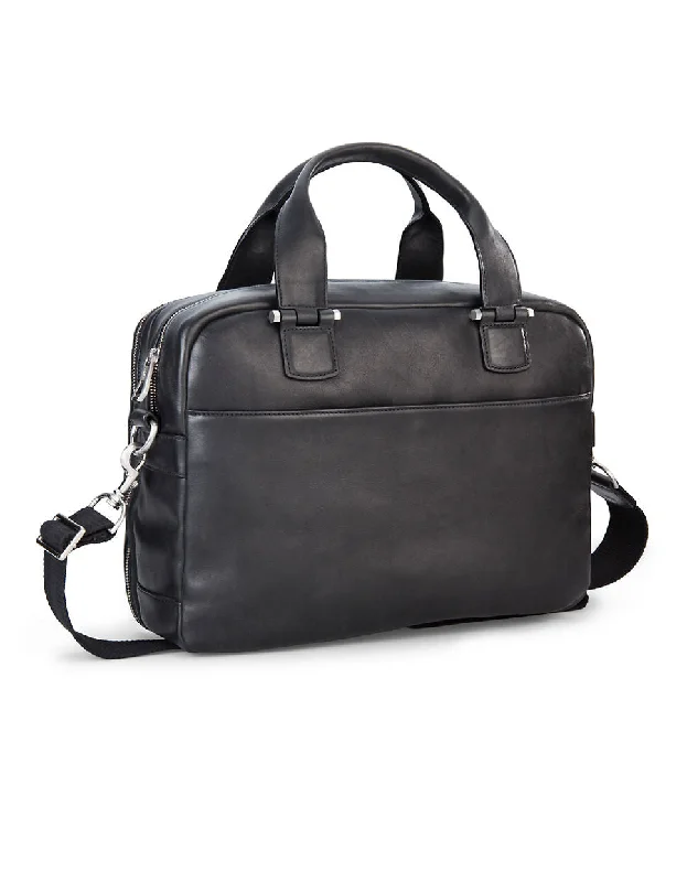 UGG Australia Leather Branford Slim Laptop Brief Bag Black