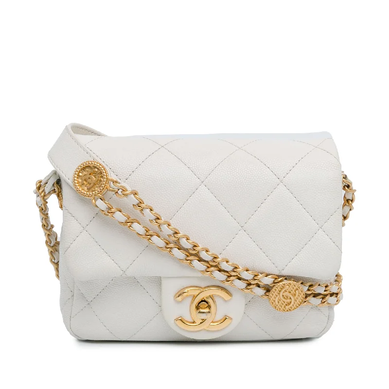 White Chanel Mini Caviar Twist Your Buttons Flap Crossbody Bag