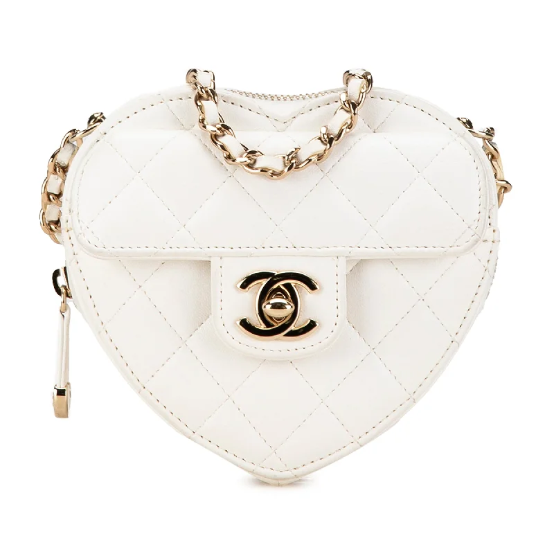 White Chanel Mini Lambskin CC in Love Heart Crossbody