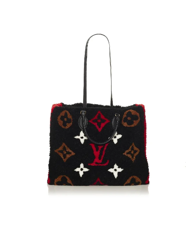 Louis Vuitton Neverfull MM Tote Bag in Black Monogram Embossed Shearling