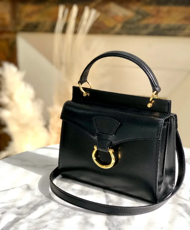 CELINE Horsebit Double face Handbag Shoulder bag Black Vintage Old Celine ainh7x