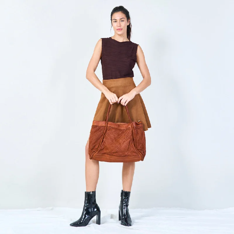 Oversized woven leather tote bag wholesale