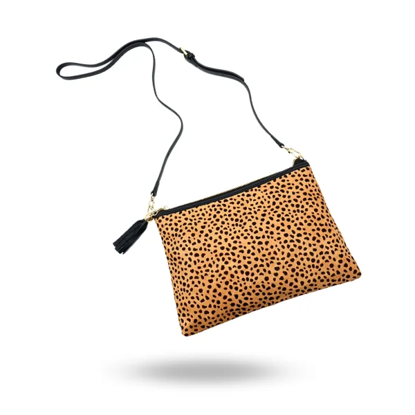 TOOWOOMBA - Womens Leopard Print Cowhide Genuine Leather Clutch Crossbody Bag